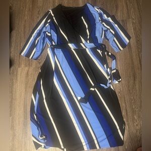 INC International Concepts Blue and Black Striped Long Sleeve Dress